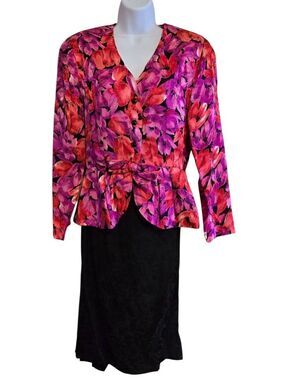 Floral & Black Colorblock Vintage 2 piece set Bow Detail vintage floral